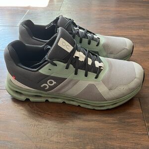 On Running Gray and Green Athletic Shoes with CloudTec Cushioning